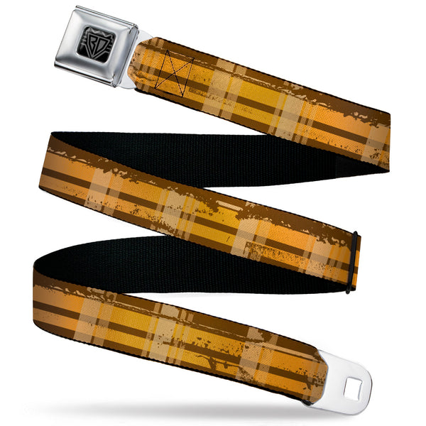 Buckle-Down BD Wings Logo CLOSE-UP Black/Silver Seatbelt Belt - Plaid Weathered Browns/Tans Webbing