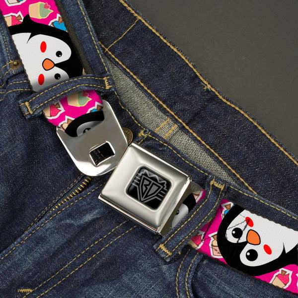 Buckle-Down BD Wings Logo CLOSE-UP Black/Silver Seatbelt Belt - Penguins W/Cupcakes Fuchsia/Purple/White Webbing