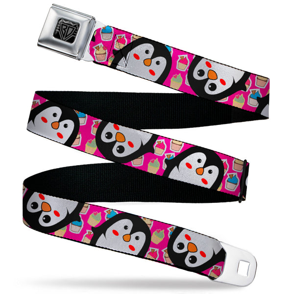 Buckle-Down BD Wings Logo CLOSE-UP Black/Silver Seatbelt Belt - Penguins w/Cupcakes Fuchsia/Purple/White Webbing