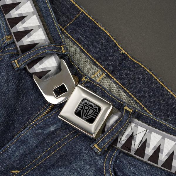 Buckle-Down BD Wings Logo CLOSE-UP Black/Silver Seatbelt Belt - Peaks/Stripes Grays/White/Black Webbing