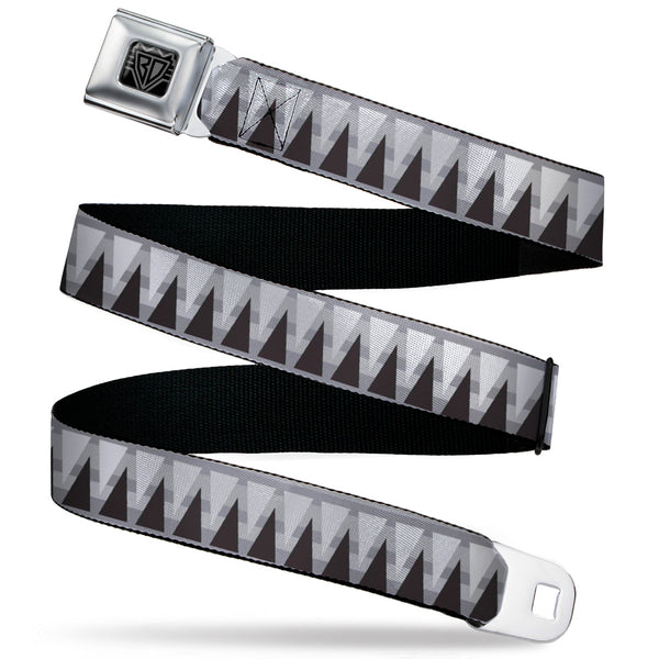 Buckle-Down BD Wings Logo CLOSE-UP Black/Silver Seatbelt Belt - Peaks/Stripes Grays/White/Black Webbing
