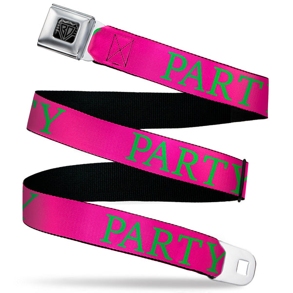 Buckle-Down BD Wings Logo CLOSE-UP Black/Silver Seatbelt Belt - PARTY Pink/Green Webbing