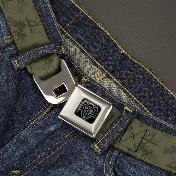 Buckle-Down BD Wings Logo CLOSE-UP Black/Silver Seatbelt Belt - Palm Trees Silhouette Scattered Grays Webbing