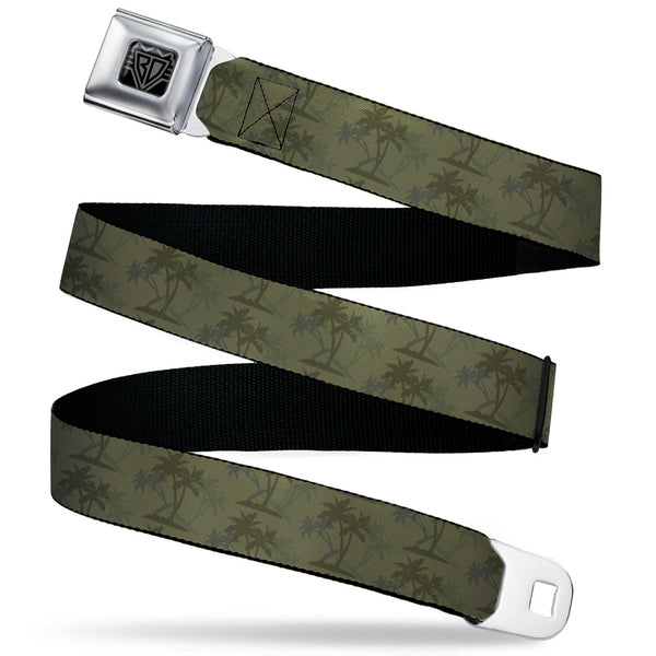 Buckle-Down BD Wings Logo CLOSE-UP Black/Silver Seatbelt Belt - Palm Trees Silhouette Scattered Grays Webbing