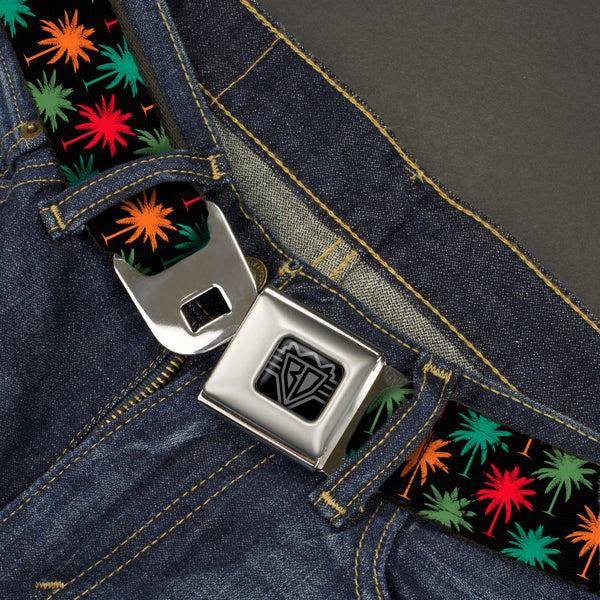 Buckle-Down BD Wings Logo CLOSE-UP Black/Silver Seatbelt Belt - Palm Trees Black/Multi Color Webbing