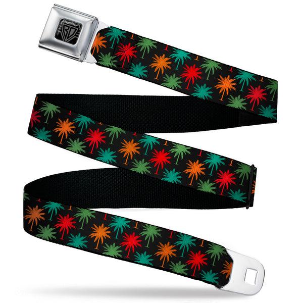 Buckle-Down BD Wings Logo CLOSE-UP Black/Silver Seatbelt Belt - Palm Trees Black/Multi Color Webbing