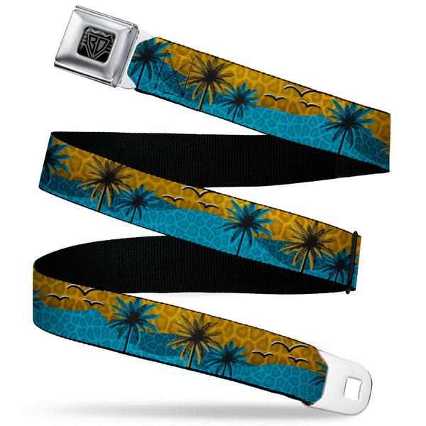 Buckle-Down BD Wings Logo CLOSE-UP Black/Silver Seatbelt Belt - Palm Trees & Gulls Leopard Brown/Blue Webbing