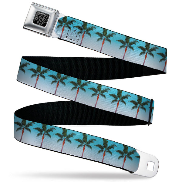 Buckle-Down BD Wings Logo CLOSE-UP Black/Silver Seatbelt Belt - Palm Tree Skyline Webbing
