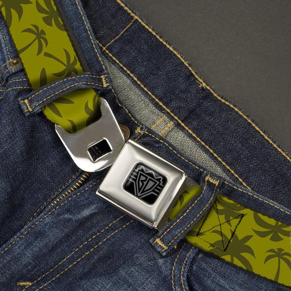 Buckle-Down BD Wings Logo CLOSE-UP Black/Silver Seatbelt Belt - Palm Tree Silhouette4 Scattered Olive Greens Webbing
