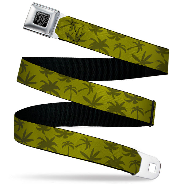 Buckle-Down BD Wings Logo CLOSE-UP Black/Silver Seatbelt Belt - Palm Tree Silhouette4 Scattered Olive Greens Webbing