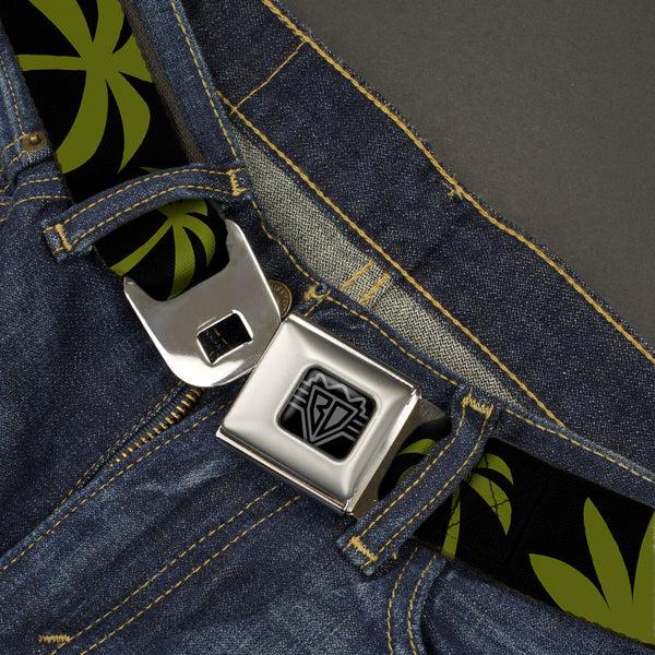 Buckle-Down BD Wings Logo CLOSE-UP Black/Silver Seatbelt Belt - Palm Tree Silhouette3 CLOSE-UP Black/Olive Webbing