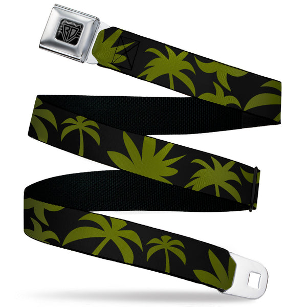 Buckle-Down BD Wings Logo CLOSE-UP Black/Silver Seatbelt Belt - Palm Tree Silhouette3 CLOSE-UP Black/Olive Webbing