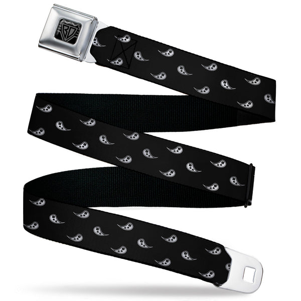 Buckle-Down BD Wings Logo CLOSE-UP Black/Silver Seatbelt Belt - Paisley Buta Ornament Black/White Webbing