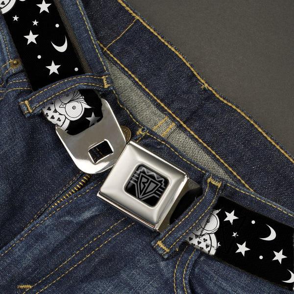 Buckle-Down BD Wings Logo CLOSE-UP Black/Silver Seatbelt Belt - Owls Black/White2 Webbing