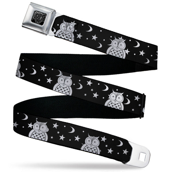 Buckle-Down BD Wings Logo CLOSE-UP Black/Silver Seatbelt Belt - Owls Black/White2 Webbing