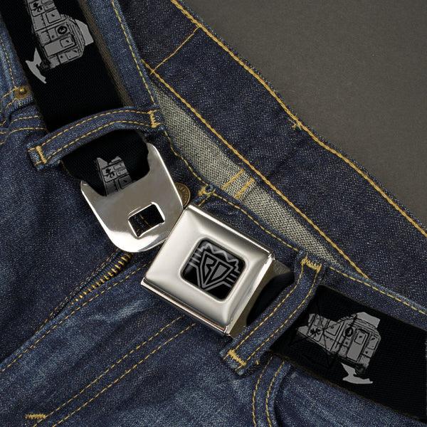 Buckle-Down BD Wings Logo CLOSE-UP Black/Silver Seatbelt Belt - New York State/Subway Train Black/Gray Webbing