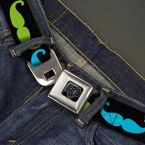 Buckle-Down BD Wings Logo CLOSE-UP Black/Silver Seatbelt Belt - Mustaches-4 Black/Multi Color Webbing