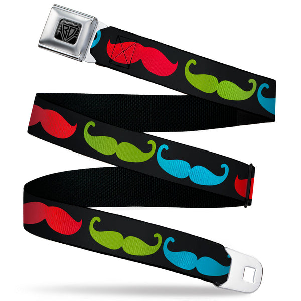 Buckle-Down BD Wings Logo CLOSE-UP Black/Silver Seatbelt Belt - Mustaches-4 Black/Multi Color Webbing
