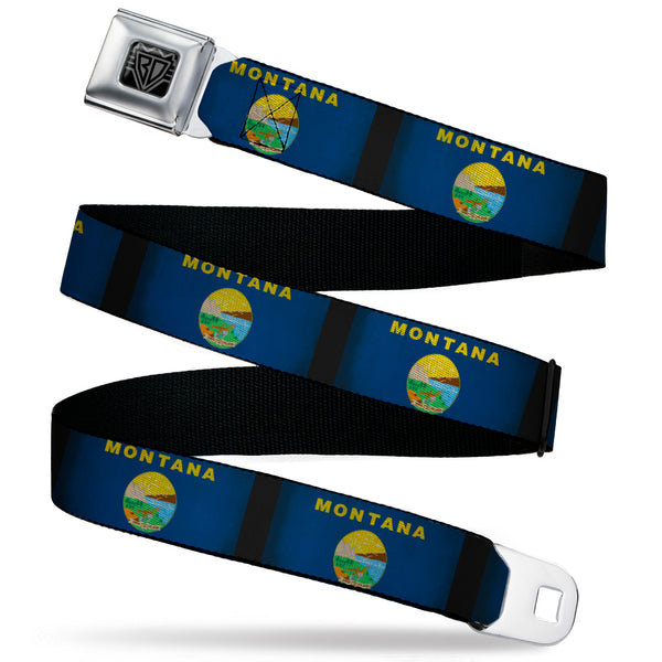Buckle-Down BD Wings Logo CLOSE-UP Black/Silver Seatbelt Belt - Montana Flags2 Webbing