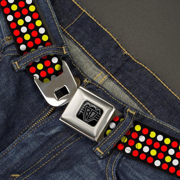 Buckle-Down BD Wings Logo CLOSE-UP Black/Silver Seatbelt Belt - Mini Polka Dots Black/White/Fluorescent Orange/Pink/Yellow Webbing