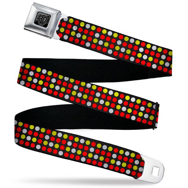 Buckle-Down BD Wings Logo CLOSE-UP Black/Silver Seatbelt Belt - Mini Polka Dots Black/White/Fluorescent Orange/Pink/Yellow Webbing