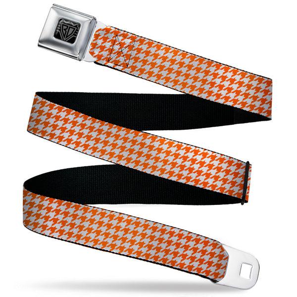 Buckle-Down BD Wings Logo CLOSE-UP Black/Silver Seatbelt Belt - Houndstooth Orange/White Webbing