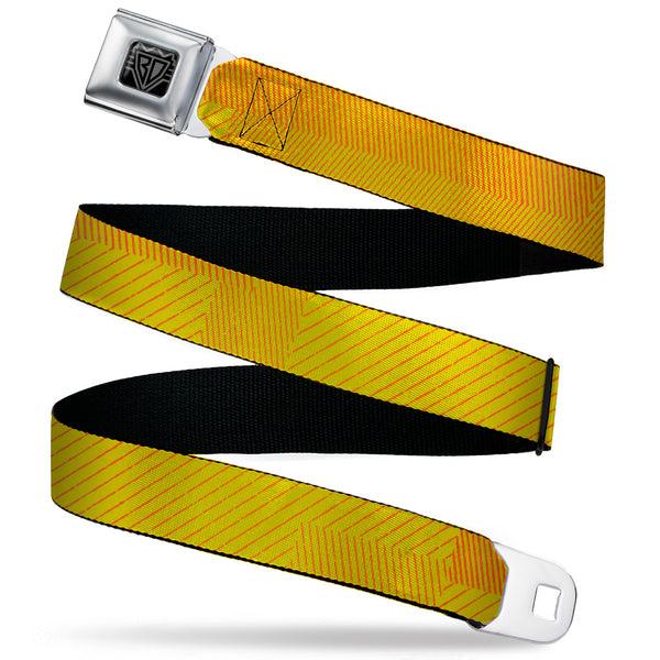 Buckle-Down BD Wings Logo CLOSE-UP Black/Silver Seatbelt Belt - Hash Mark Stripe Yellow/Red Webbing