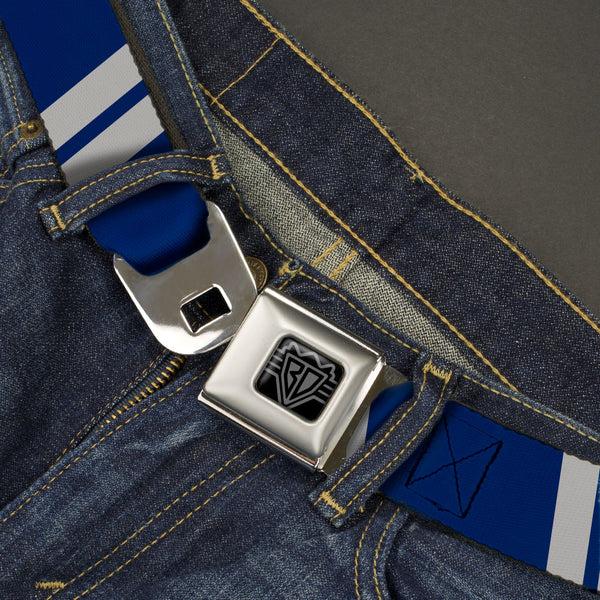 Buckle-Down BD Wings Logo CLOSE-UP Black/Silver Seatbelt Belt - Hash Mark Stripe Double Navy/Silver Webbing