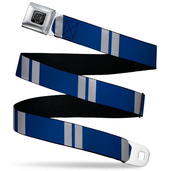 Buckle-Down BD Wings Logo CLOSE-UP Black/Silver Seatbelt Belt - Hash Mark Stripe Double Navy/Silver Webbing