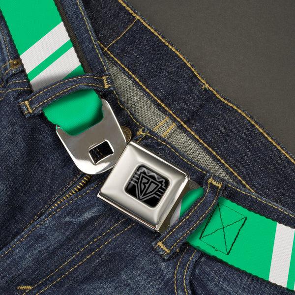 Buckle-Down BD Wings Logo CLOSE-UP Black/Silver Seatbelt Belt - Hash Mark Stripe Double Green/Silver Webbing