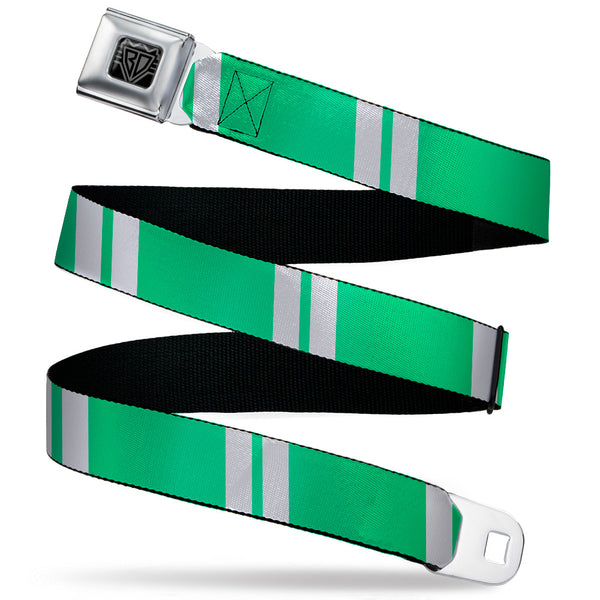Buckle-Down BD Wings Logo CLOSE-UP Black/Silver Seatbelt Belt - Hash Mark Stripe Double Green/Silver Webbing
