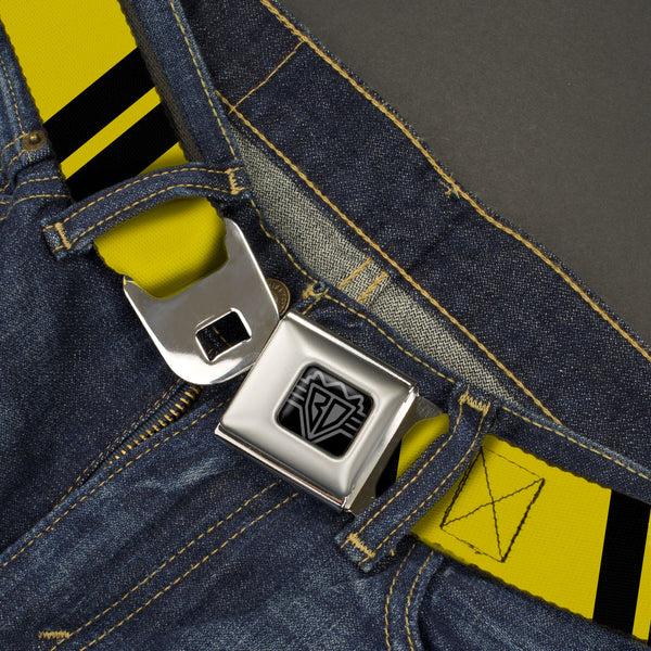 Buckle-Down BD Wings Logo CLOSE-UP Black/Silver Seatbelt Belt - Hash Mark Stripe Double Gold/Black Webbing