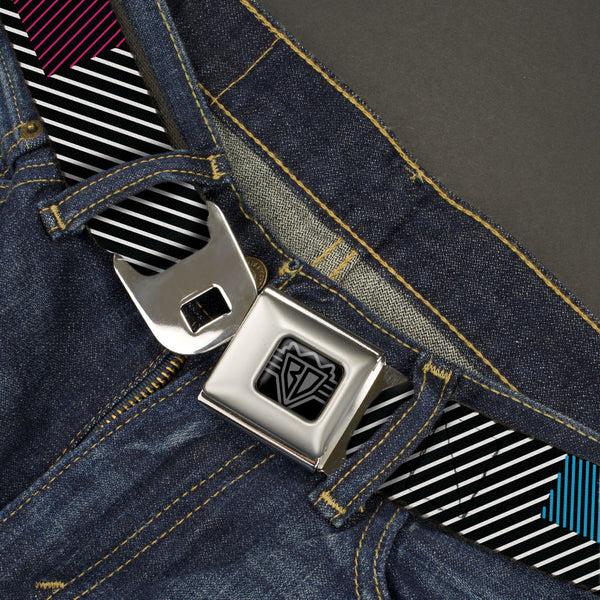 Buckle-Down BD Wings Logo CLOSE-UP Black/Silver Seatbelt Belt - Hash Mark Stripe Black/Multi Color Webbing