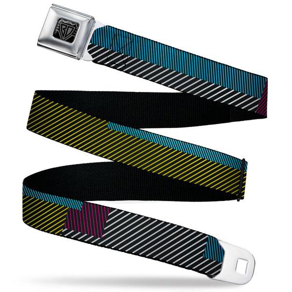 Buckle-Down BD Wings Logo CLOSE-UP Black/Silver Seatbelt Belt - Hash Mark Stripe Black/Multi Color Webbing