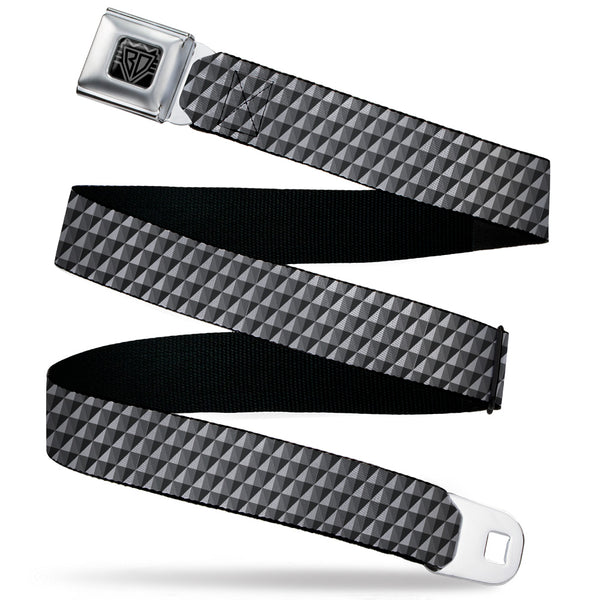 Buckle-Down BD Wings Logo CLOSE-UP Black/Silver Seatbelt Belt - Geometric Triangles Tonal Grays Webbing