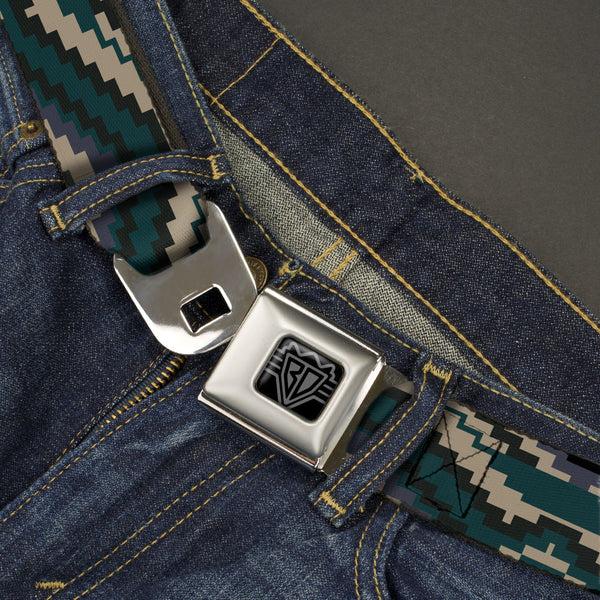 Buckle-Down BD Wings Logo CLOSE-UP Black/Silver Seatbelt Belt - Geometric Chevron Gray/Blue/Purple Webbing