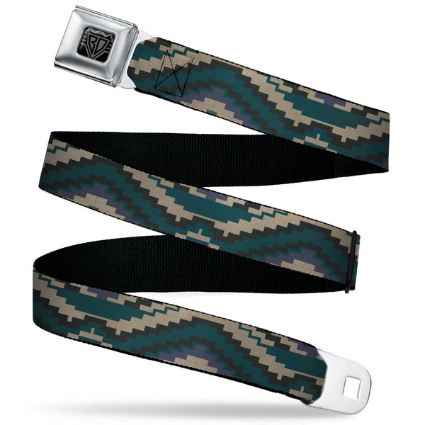 Buckle-Down BD Wings Logo CLOSE-UP Black/Silver Seatbelt Belt - Geometric Chevron Gray/Blue/Purple Webbing