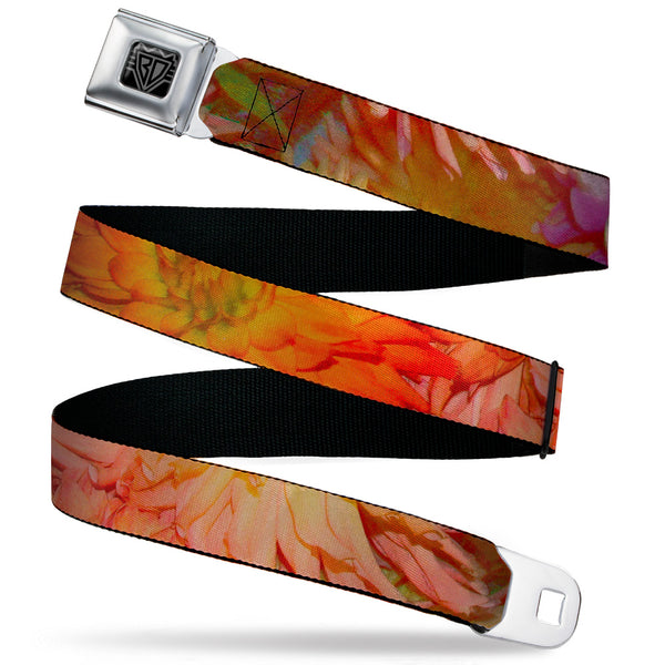 Buckle-Down BD Wings Logo CLOSE-UP Black/Silver Seatbelt Belt - Floral Collage3 Black/Multi Color Webbing