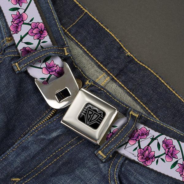 Buckle-Down BD Wings Logo CLOSE-UP Black/Silver Seatbelt Belt - Floral Chain Gray Webbing