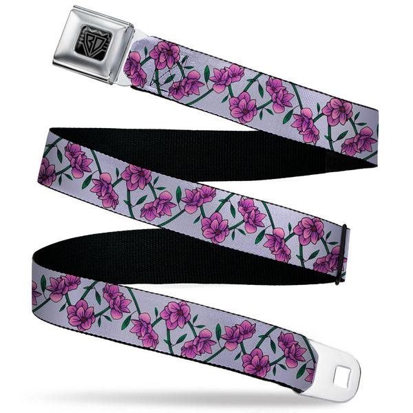 Buckle-Down BD Wings Logo CLOSE-UP Black/Silver Seatbelt Belt - Floral Chain Gray Webbing