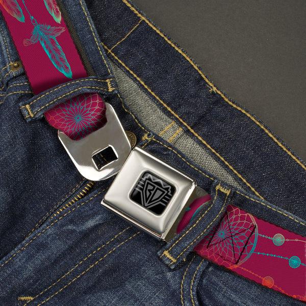 Buckle-Down BD Wings Logo CLOSE-UP Black/Silver Seatbelt Belt - Dream Catcher Burgundy/Multi Color Fade Webbing