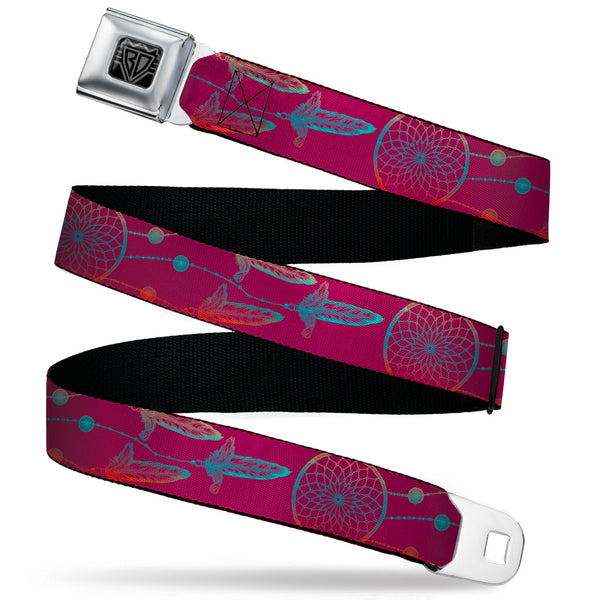 Buckle-Down BD Wings Logo CLOSE-UP Black/Silver Seatbelt Belt - Dream Catcher Burgundy/Multi Color Fade Webbing