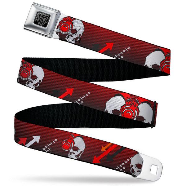 Buckle-Down BD Wings Logo CLOSE-UP Black/Silver Seatbelt Belt - DJ Skulls Up/Down Black/Red Webbing