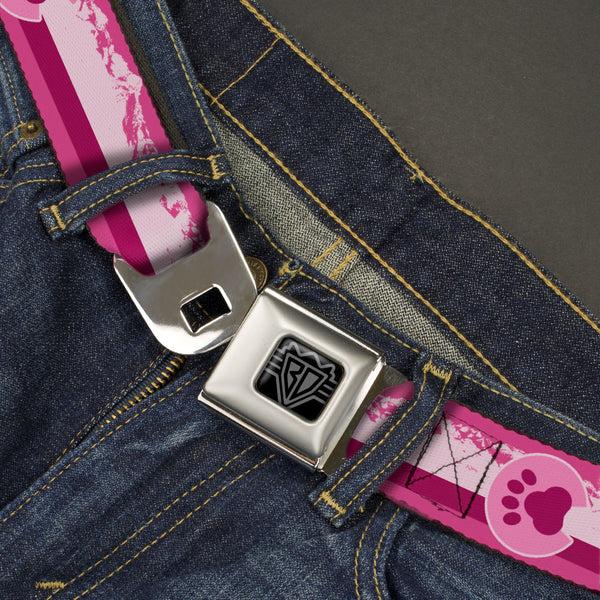 Buckle-Down BD Wings Logo CLOSE-UP Black/Silver Seatbelt Belt - Colorado Paw/Mountains Pinks Webbing