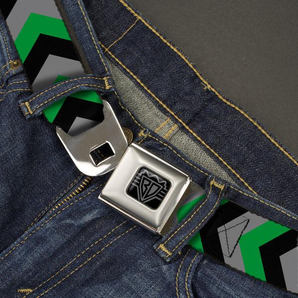 Buckle-Down BD Wings Logo CLOSE-UP Black/Silver Seatbelt Belt - Chevron Green/Black/Gray Webbing
