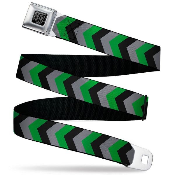 Buckle-Down BD Wings Logo CLOSE-UP Black/Silver Seatbelt Belt - Chevron Green/Black/Gray Webbing