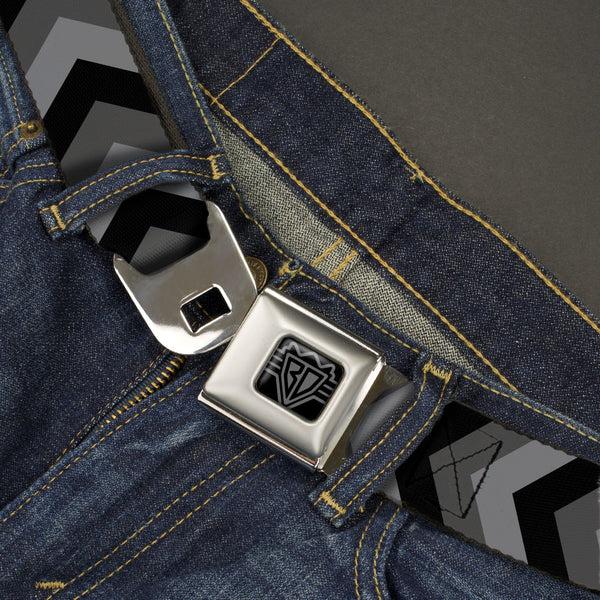 Buckle-Down BD Wings Logo CLOSE-UP Black/Silver Seatbelt Belt - Chevron Gray/Black/Charcoal Webbing