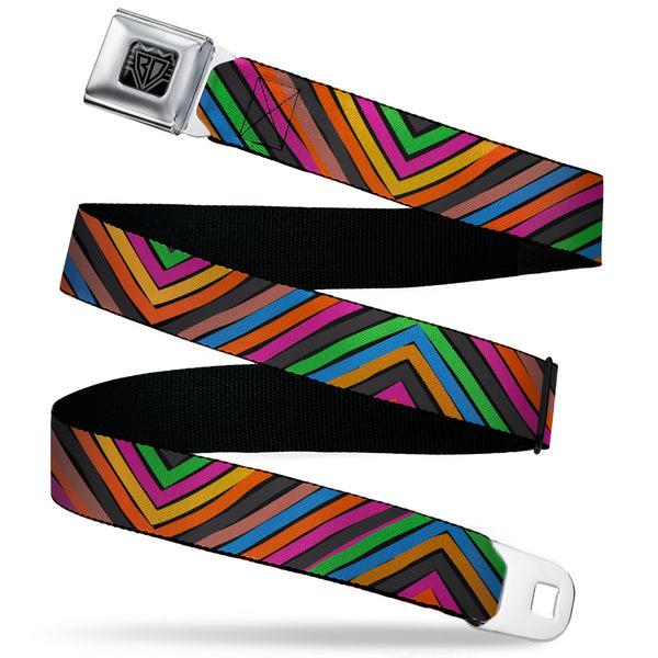 Buckle-Down BD Wings Logo CLOSE-UP Black/Silver Seatbelt Belt - Chevron Freehand CLOSE-UP Multi Color Webbing