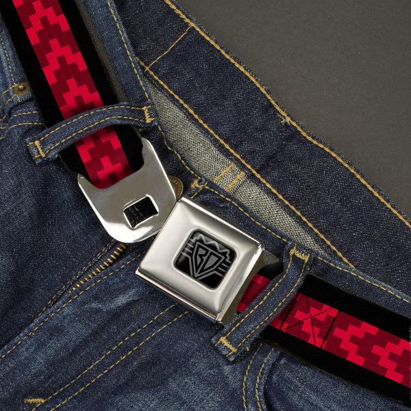Buckle-Down BD Wings Logo CLOSE-UP Black/Silver Seatbelt Belt - Chevron 8-Bit Black/Reds Webbing