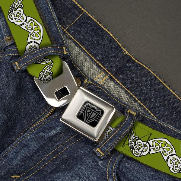 Buckle-Down BD Wings Logo CLOSE-UP Black/Silver Seatbelt Belt - Celtic Knot3 Olives/Black/White Webbing